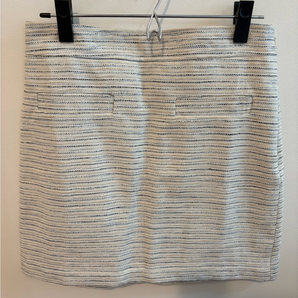 LOFT White and Gray Striped Mini Skirt